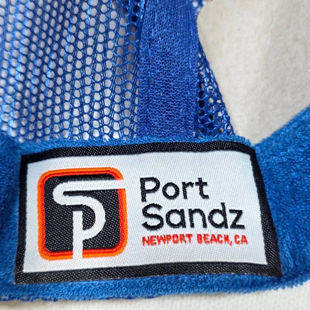 Port Sandz Trucker Hat Mens Blue See You Lakeside Patch Snapback Mesh Cap Retro